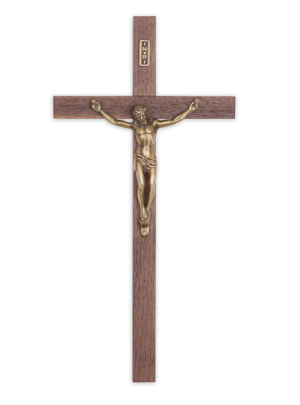 12" Walnut Small Plated Crucifix (Bronze)