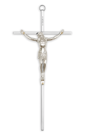 10" All Metal Traditional Crucifix (Entirely Silver)