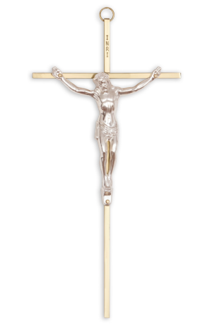 10" All Metal Traditional Crucifix (Bright Silver)