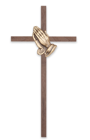 10" Walnut Cross Praying Hands (Bronze)
