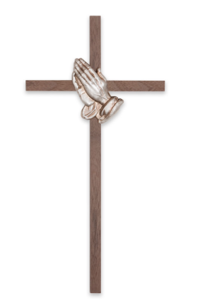 10" Walnut Cross Praying Hands (Silver)